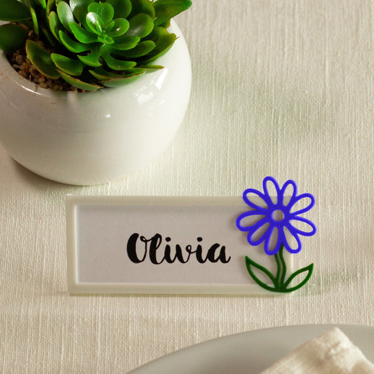 Bordkort med blomst på stilk - blå