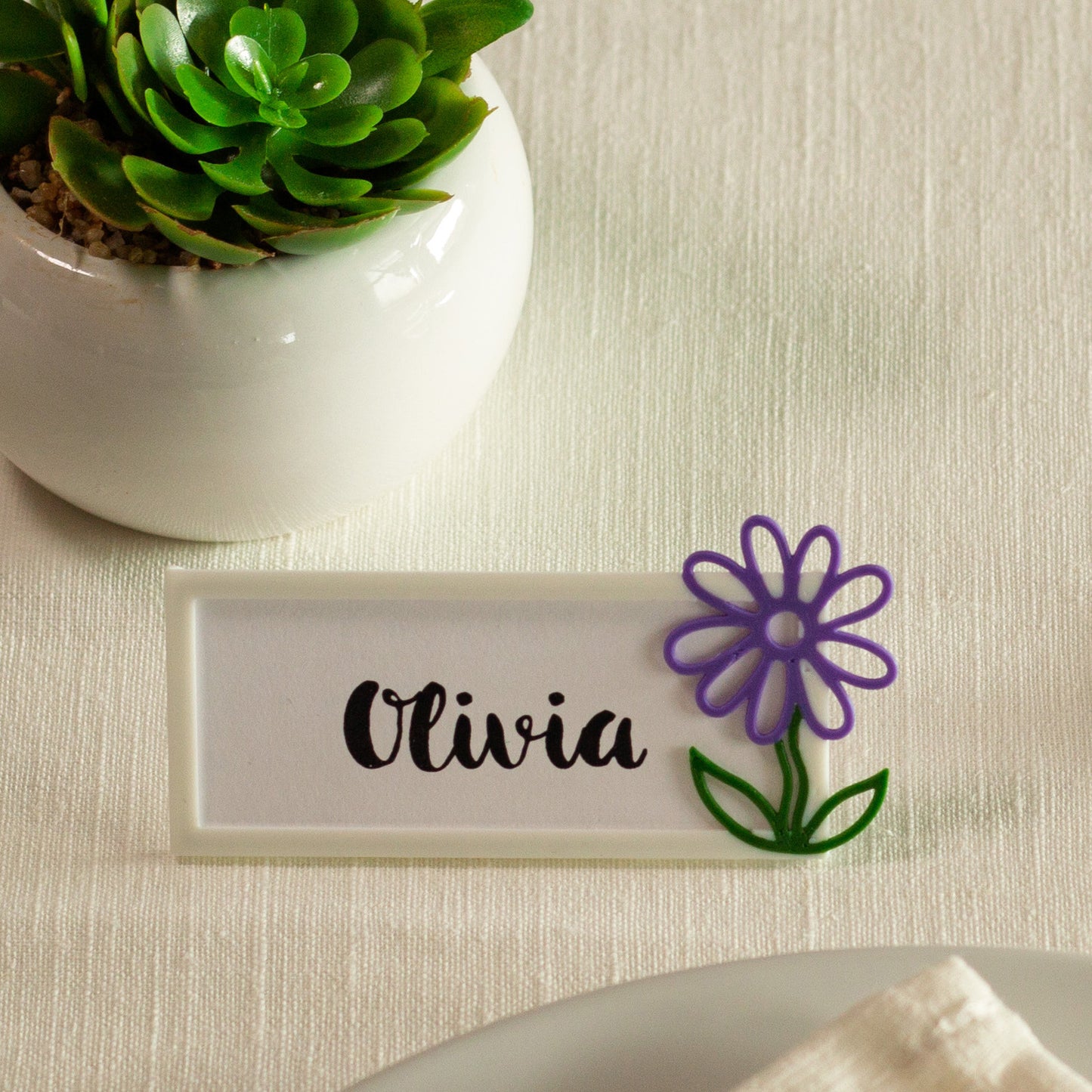 Bordkort med blomst på stilk - lilla